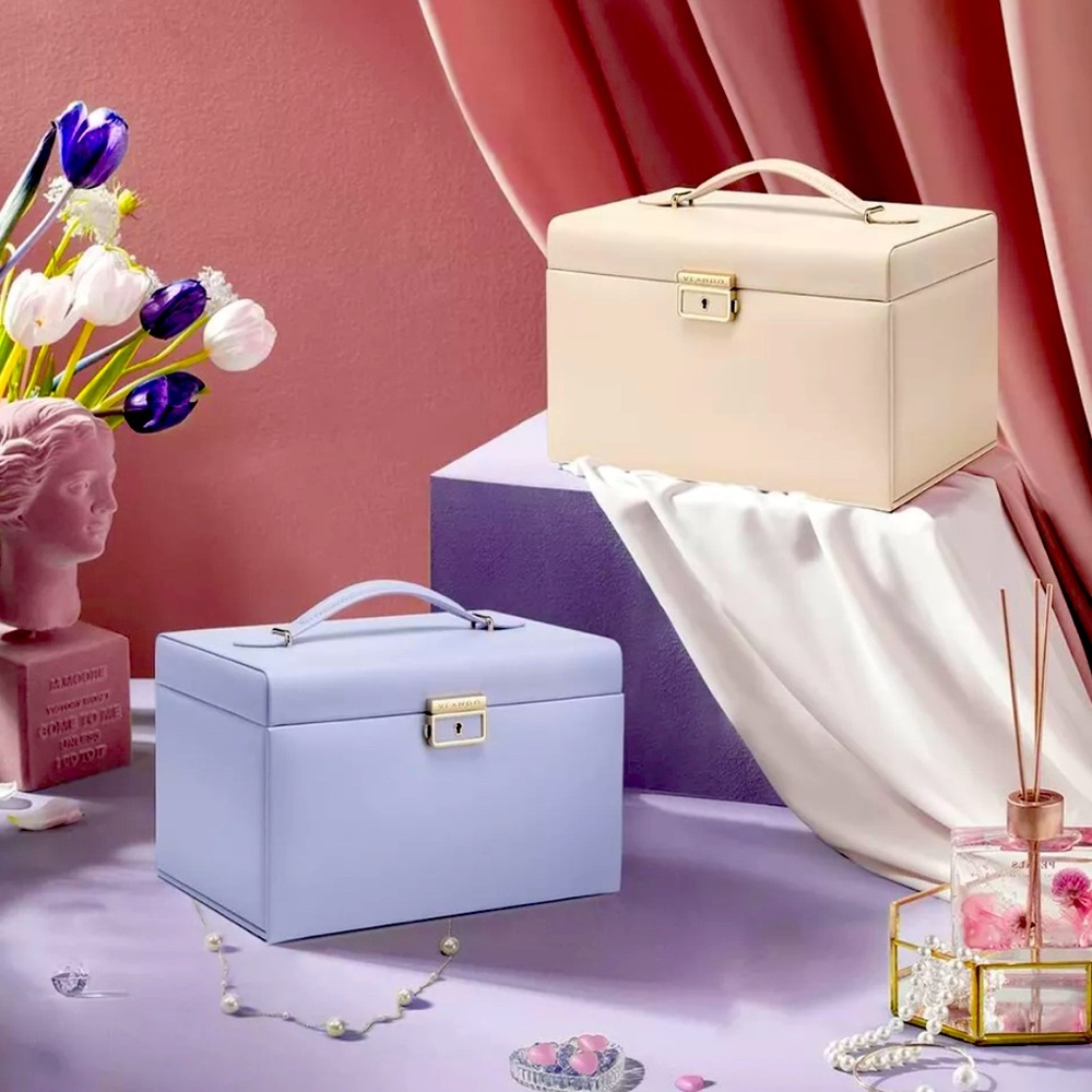 Vlando Large Jewellery Box PU Leather Mirror Jewellery Box Organiser New W/ Box